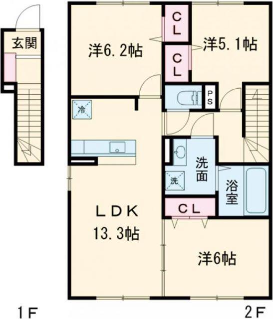 セジュール沼ノ端中央V(3LDK/2階)の間取り写真