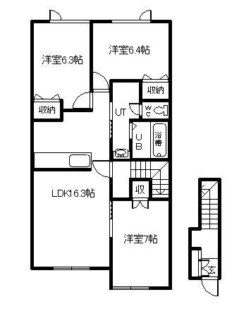 しべつマンション1(3LDK/2階)の間取り写真