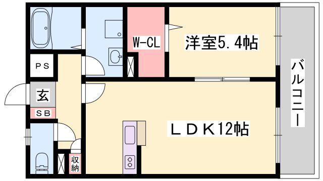 山陽電鉄本線 手柄駅 徒歩4分 3階建 築17年(1LDK/2階)の間取り写真