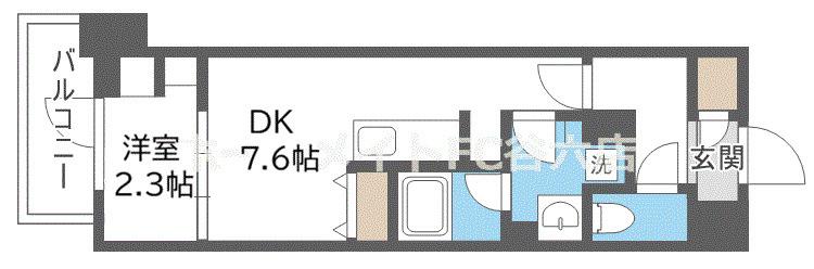 アーバネックス谷町四丁目(1DK/2階)の間取り写真