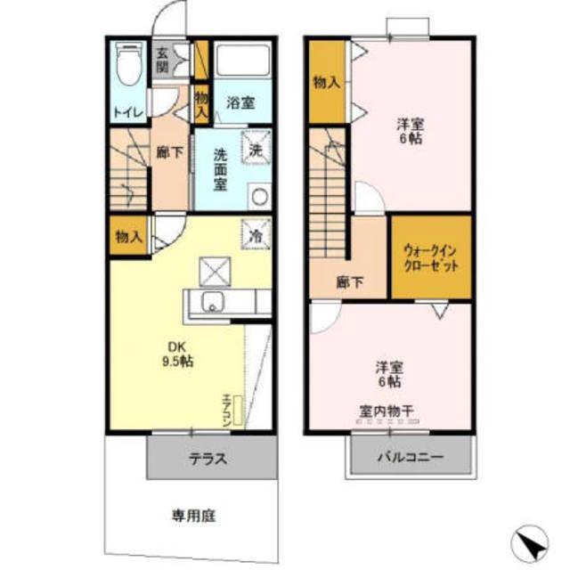 ROYAL GARDEN 400&16 D棟(2DK/1階)の間取り写真