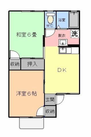 セジュールヴェルドミールA(2DK/2階)の間取り写真