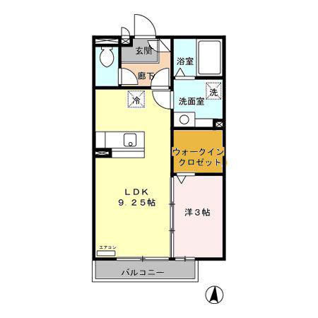 パークヒルズ A/B/C(1LDK/2階)の間取り写真