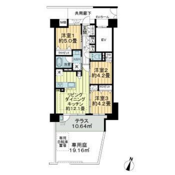 プレサンスロジェ岡山番町(3LDK/1階)の間取り写真