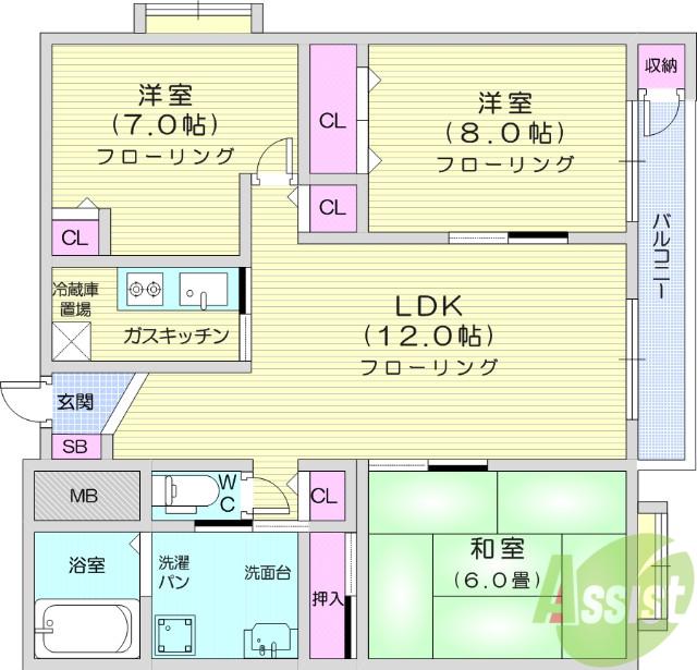 CUBE上杉(3LDK/1階)の間取り写真