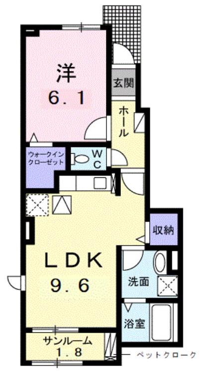 コートヴィレッジ かすみ(1LDK/1階)の間取り写真