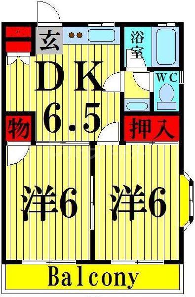 西保木間ハイツ(2DK/2階)の間取り写真