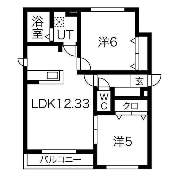グロワール恵庭(2LDK/1階)の間取り写真