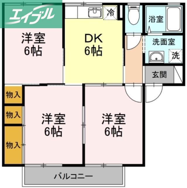 シャトル春水C棟(3DK/2階)の間取り写真