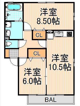 エーデルハイムASAKA(2LDK/2階)の間取り写真