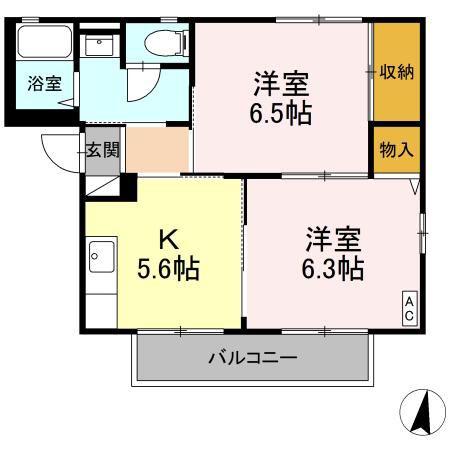 ファインフォレスタA(2K/2階)の間取り写真