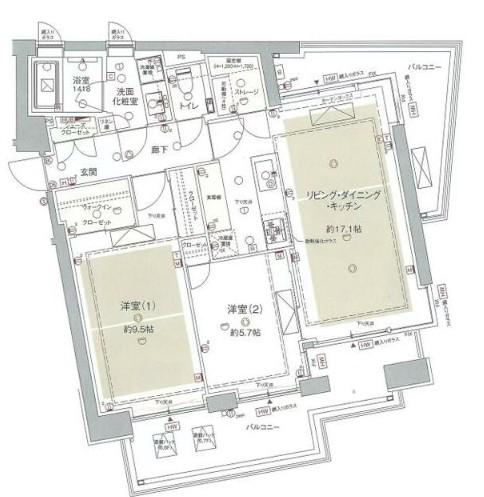 ロイヤルシーズン麻布永坂(2LDK/8階)の間取り写真