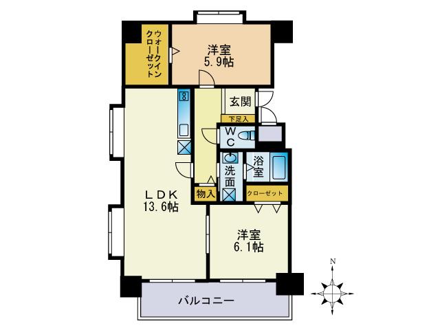 イーストコート箱崎(2LDK/7階)の間取り写真