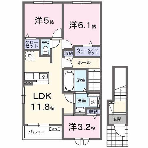 アゼリアII(3LDK/2階)の間取り写真