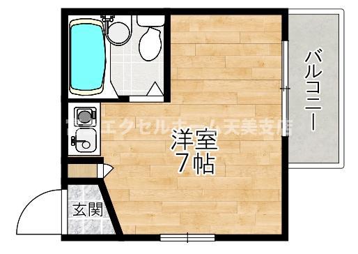 ベルエール天美(ワンルーム/5階)の間取り写真