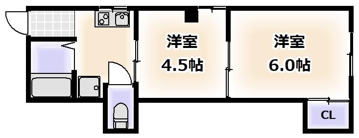 コーポ富士(2DK/1階)の間取り写真