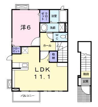 カーサ セレーノ I(1LDK/2階)の間取り写真