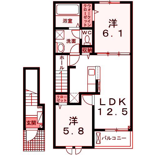 グランウェルかやの木(2LDK/2階)の間取り写真