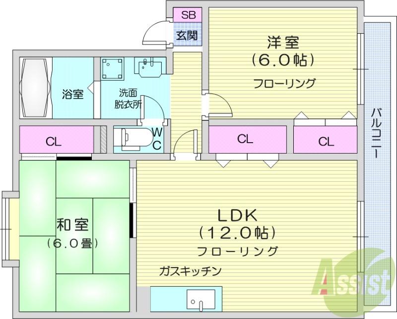フレール愛子B(2LDK/2階)の間取り写真