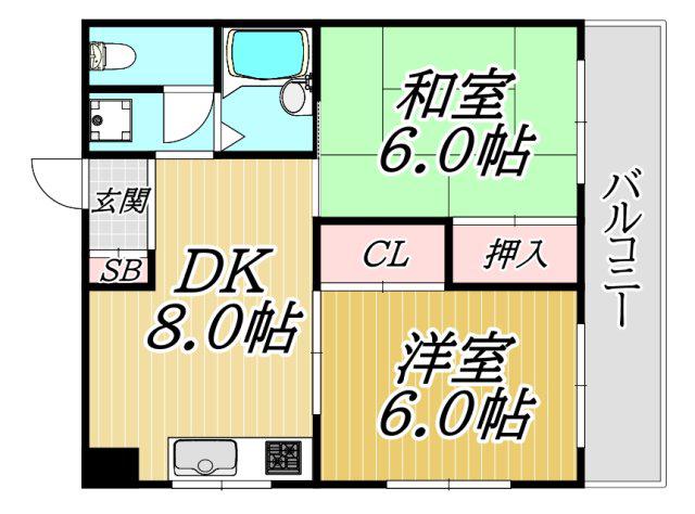 ラポールハルナ(2DK/3階)の間取り写真