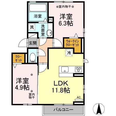 シュエット A棟(2LDK/3階)の間取り写真