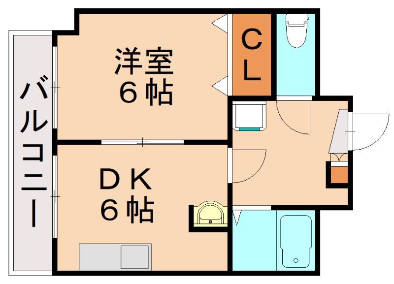アークパレス(1DK/6階)の間取り写真