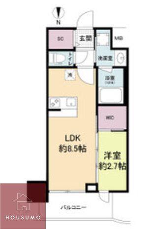 セレニテ江坂グランデ(1LDK/14階)の間取り写真
