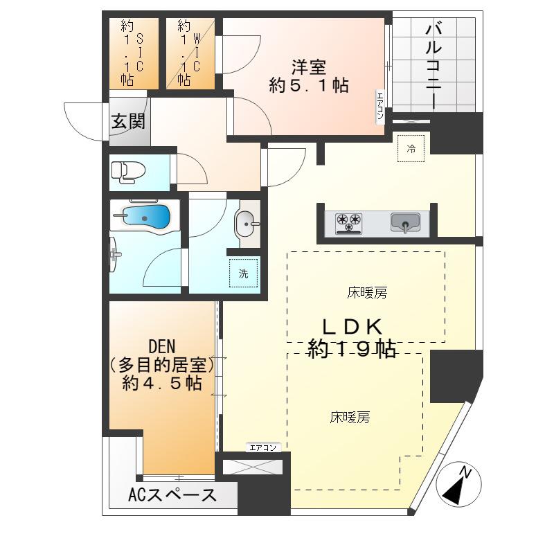 シティタワー新宿新都心(1SLDK/13階)の間取り写真