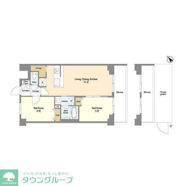 アソシエール大倉山(2LDK/5階)の間取り写真