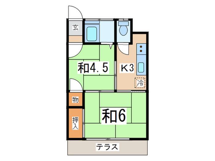 ヴィラオオタニ(2K/1階)の間取り写真