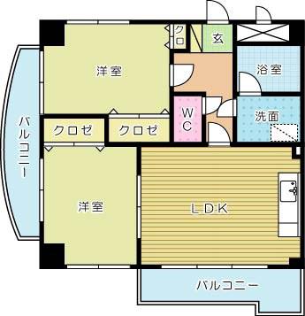 プラージュ門司港(2LDK/6階)の間取り写真