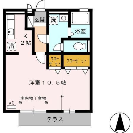 メゾン左富士B(1K/1階)の間取り写真