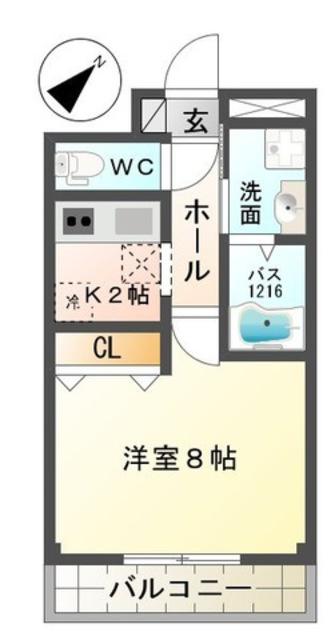りんくうヴェルジェ(1K/1階)の間取り写真