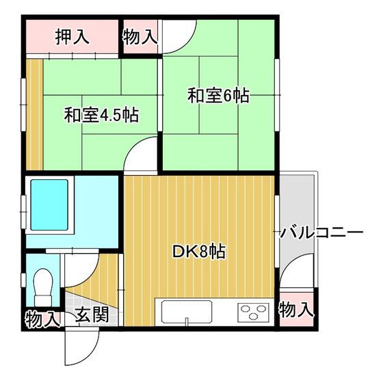 高山マンション(2DK/2階)の間取り写真