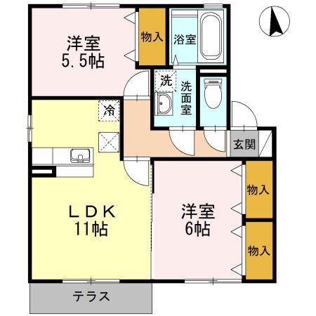 クレセントコートC(2LDK/1階)の間取り写真