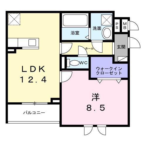 富雄元町1丁目アパート(1LDK/3階)の間取り写真