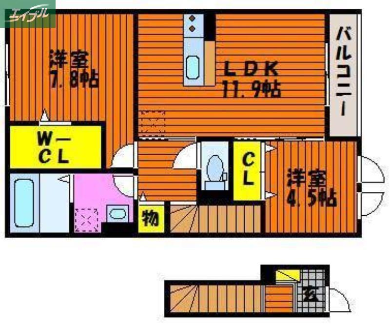 ドルチェ洲崎(2LDK/2階)の間取り写真