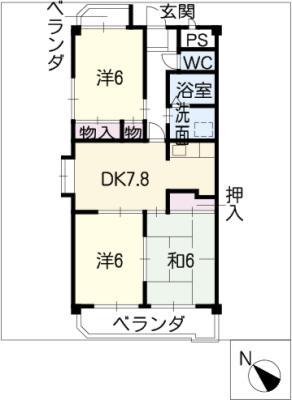 SOLE善明(3DK/6階)の間取り写真