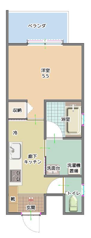 GENS内間(1K/1階)の間取り写真