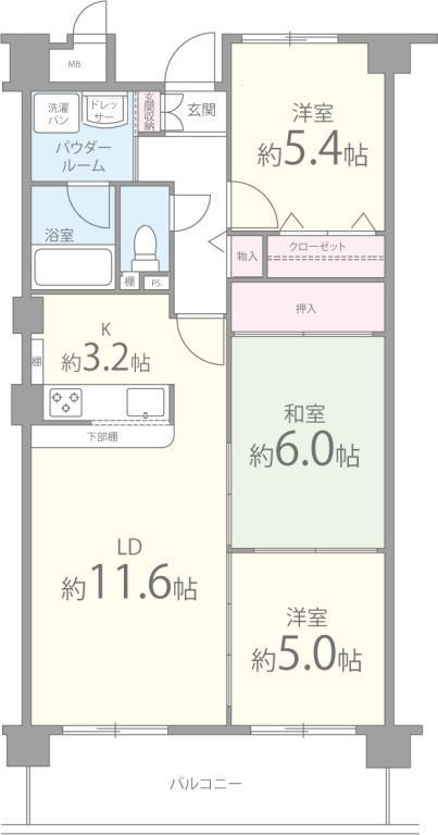 カムフォーラ2(3LDK/4階)の間取り写真