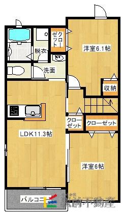 インターハイム ハナミズキ(2LDK/2階)の間取り写真