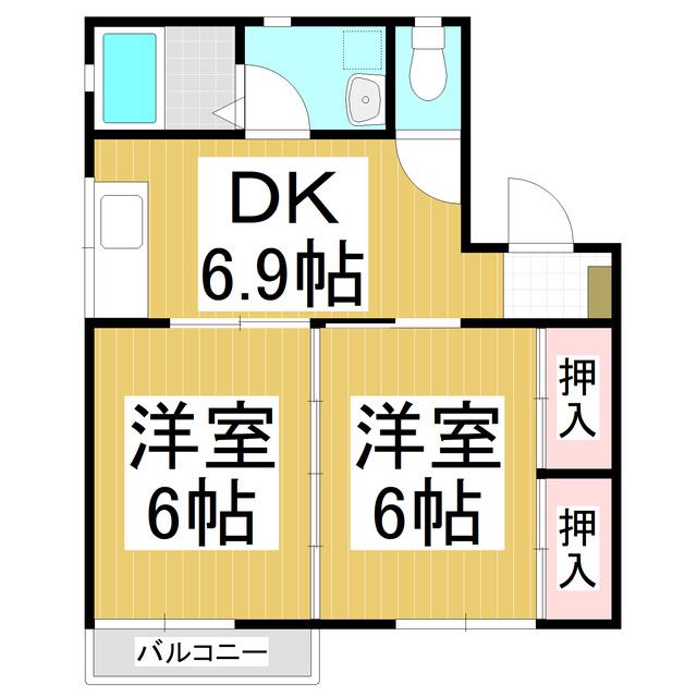 アトゥレ若葉II(2DK/2階)の間取り写真