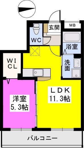 フィオーレ大橋(1LDK/5階)の間取り写真
