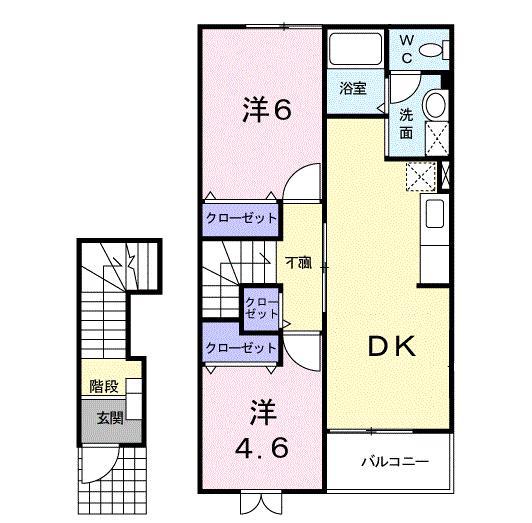 J-シャモニーB棟(2DK/2階)の間取り写真