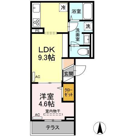 セレスティア大谷口上町(1LDK/1階)の間取り写真