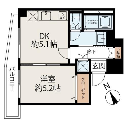 下谷第一サマリヤマンション(1DK/9階)の間取り写真
