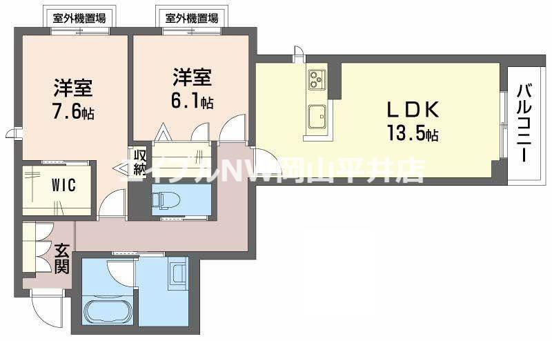 ベレオガーデンズ福富西(2LDK/3階)の間取り写真
