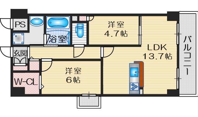トリニティ豊中本町(2LDK/3階)の間取り写真