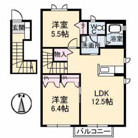 パルク・ギオーネ四番館(2LDK/2階)の間取り写真