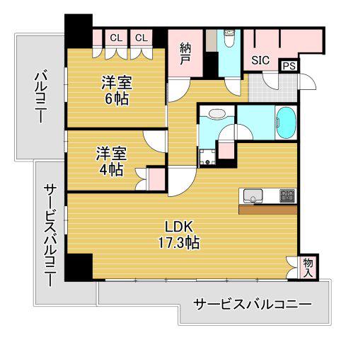シエリアタワー大阪福島(2LDK/4階)の間取り写真